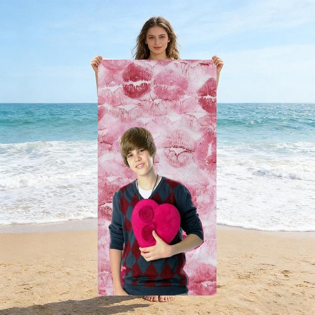 J-Justin Strandtuch mit Lippenabdruck Design in Pink, super saugfähig, B/H: 50 x 100 cm - Bild 1