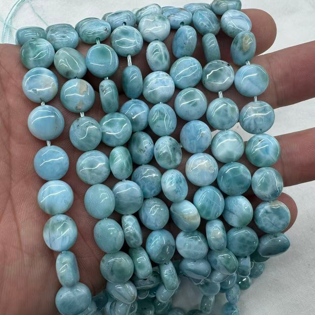 Larimar/Kupferpektolit Münzperlen, Naturstein, 10 mm, Unisex - Bild 1