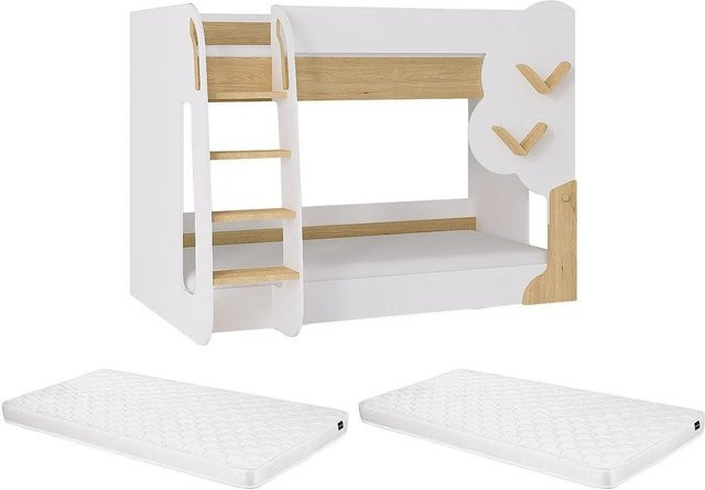 Pilati Etagenbett für Kinder aus Massivholz in Naturfarben Hell und Weiß, B/T/H: 90 x 190 x 196 cm - Bild 1
