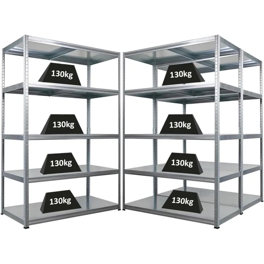 3er Set PROREGAL Schwerlastregal Steel Eagle aus verzinktem Stahl, Farbe Silber, H x B x T: 180 x 120 x 60 cm, Fachlast 130 kg, verstellbare Regalböden - Bild 2