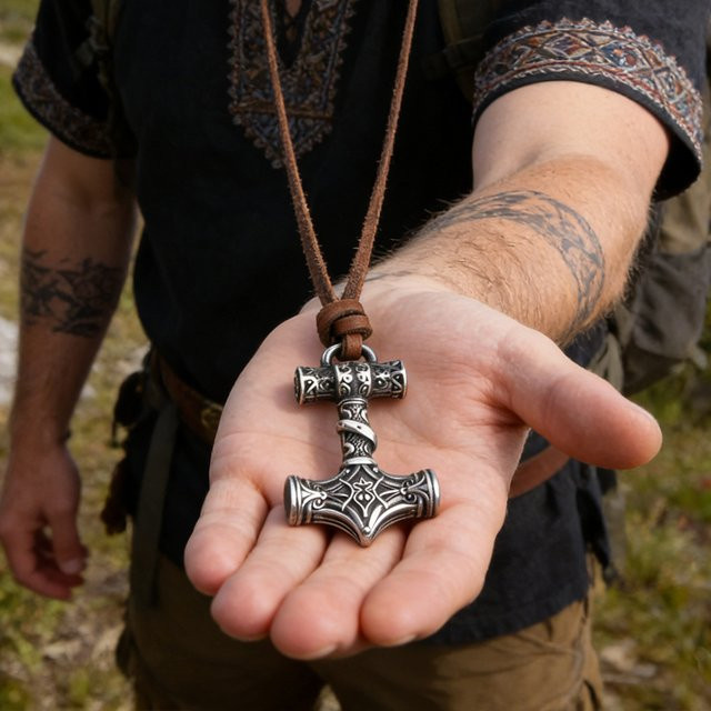 Vikings Jewelry Anhänger-Set, Thor-Hammer, Titanstahl, Silber, Herren - Bild 1