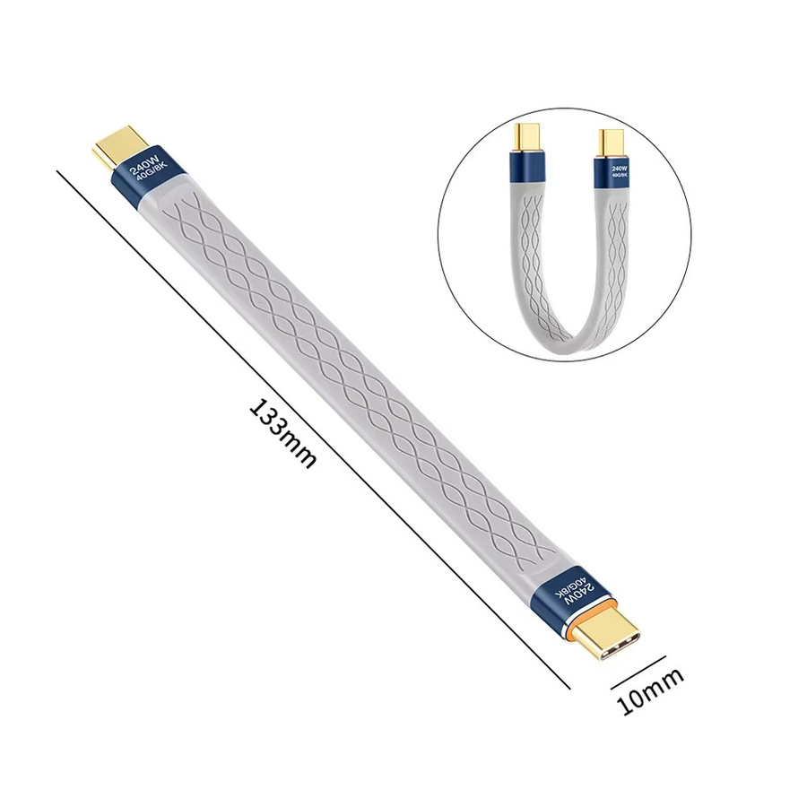 Nnbili USB 4.0 Typ C Kabel, 240W PD Ladegerät, 40Gbps Datenübertragung und 8K @ 60Hz Video, Grau, Länge: 13,3 cm - Bild 3