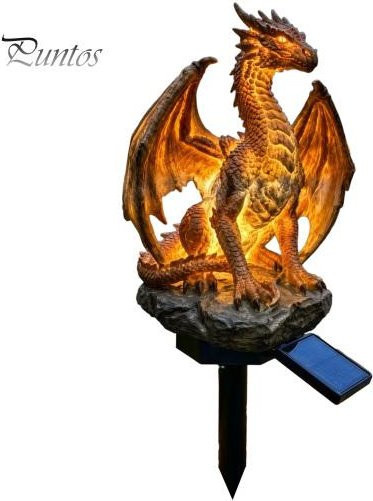 Solar Gartenornament Drachen Skulptur als Wildmensch Statue aus Harz in Braun für Terrasse und Hof - Bild 1