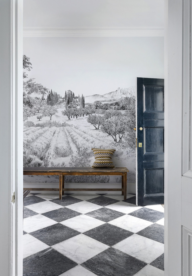 Isidore Leroy Mural Provence Grisaille Panel C Wandtattoo in Grau mit floralem Vintage-Design und Naturmotiv aus Vlies - Bild 2