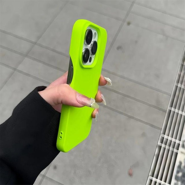 Rui Di Ultradünne Candy Matt Handyhülle aus Silikon für iPhone 11 bis iPhone 16 Pro Max Plus, Stoßfester Bumper in fluoreszierendem Grün - Bild 1