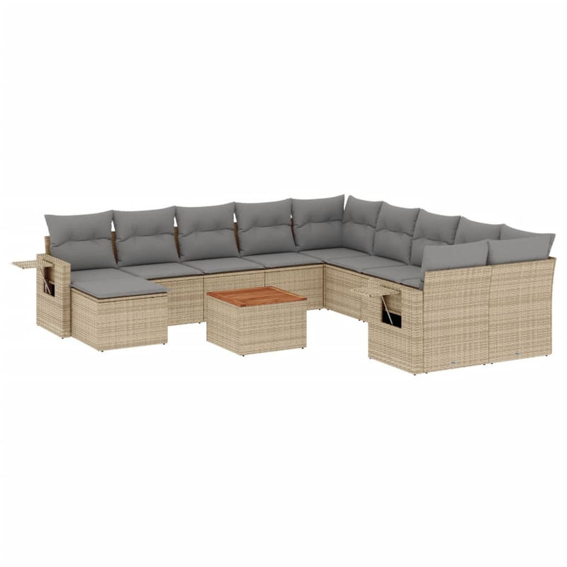 Vidaxl Gartenmöbel-Set aus Polyrattan und Akazie mit 12 Teilen und Kissen, Beige - Bild 2