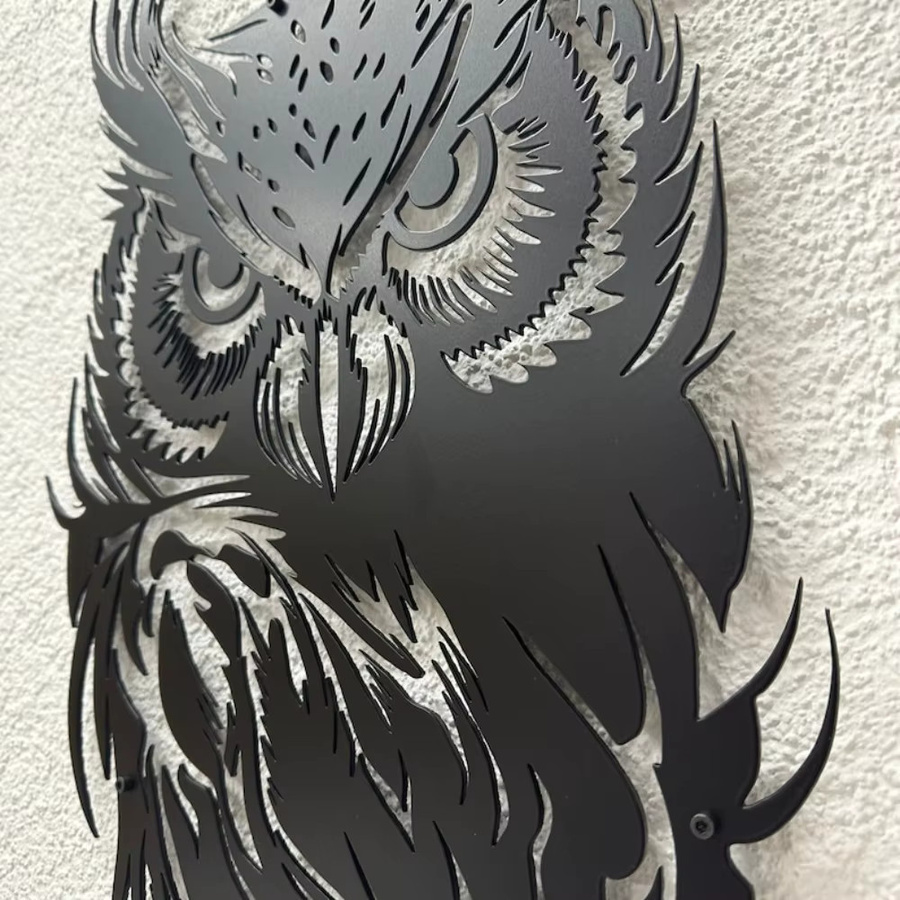 CIFBUY Moderne Eulen-Metallwandkunst in Schwarz als dekorative Wanddekoration für Wohnzimmer, Büro und Außenbereich - Bild 3