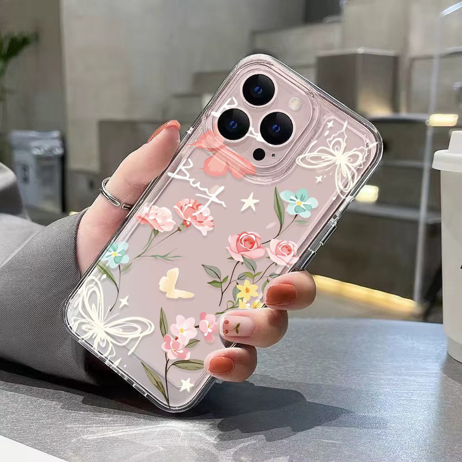 Caynes Silikon Handyhülle mit Schmetterlings- und Blumenmuster für iPhone, transparent und mehrfarbig - Bild 6