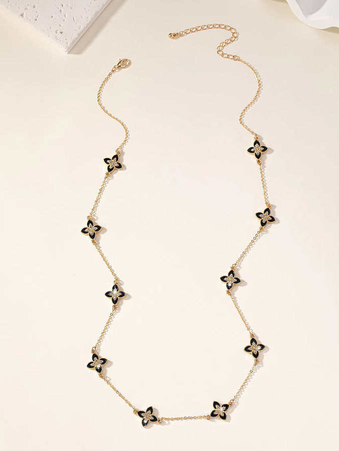Halskette Blumen, Gold, Kristall, Unisex - Bild 2