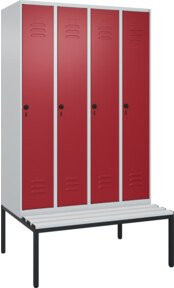 C+P Spind Classic PLUS Garderobenschrank mit Sitzbank, 4 Abteile, Lichtgrau, B/T/H: 212,0 x 120,0 x 81,5 cm - Bild 1