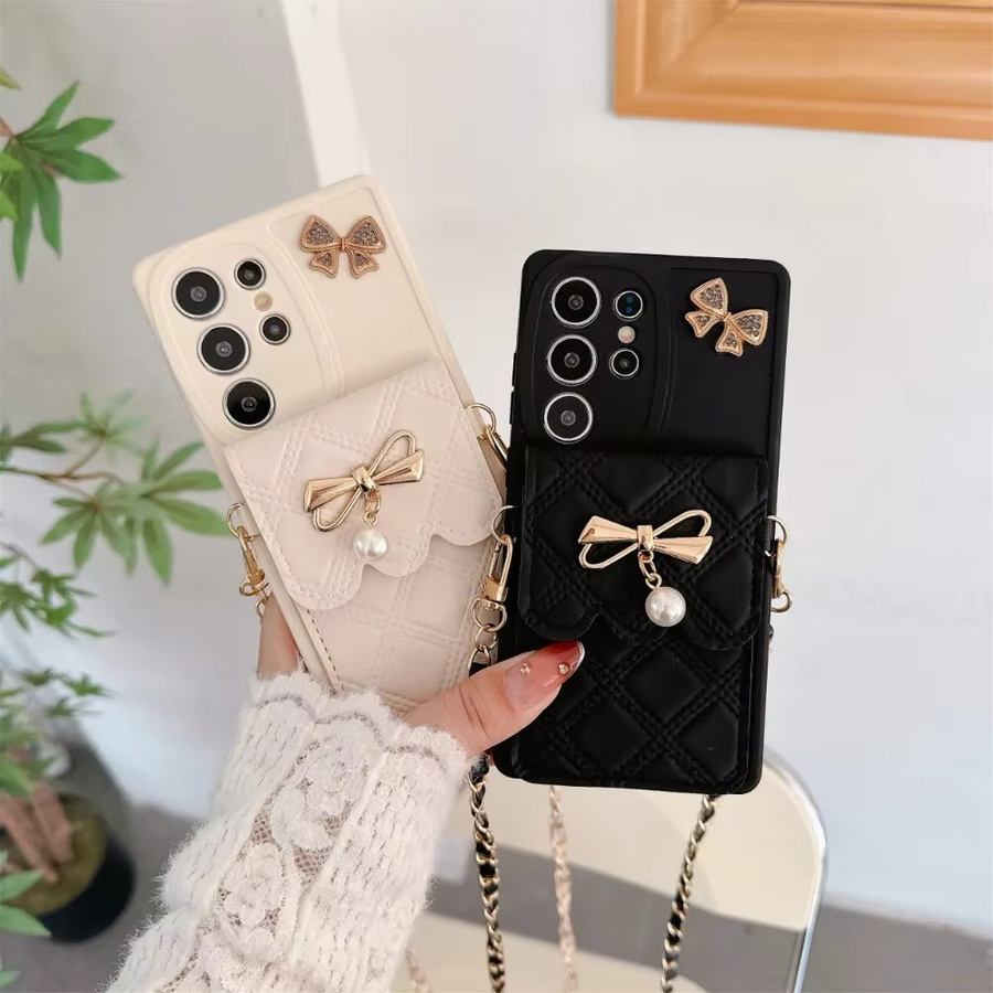 Samsung Crossbody Handyhülle mit 3D Schleifenknoten und Kartenhalter Brieftasche in Weiß für verschiedene Galaxy Modelle - Bild 2