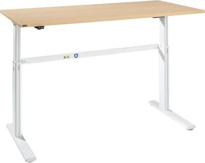 Elektrisch höhenverstellbarer Schreibtisch Bexxstar in Ahorn und Weiß, Rechteck mit C-Fuß, B: 180 cm, T: 80 cm, H: 72,5-118,5 cm - Bild 1