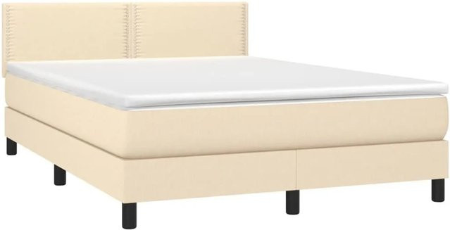 vidaXL Boxspringbett mit Matratze in Beige, Hybrid-Bett mit LED-Unterbettbeleuchtung und USB-Ladeport, B/T: 140 x 200 cm - Bild 1