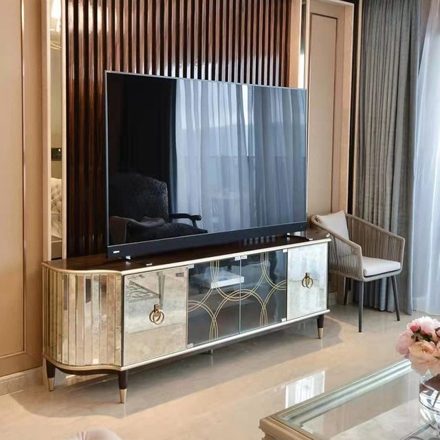 DUTRIEUX Nordic Silver TV-Schrank modern mit Glas, Breite: 200 cm, Höhe: 68 cm, Tiefe: 45 cm - Bild 1