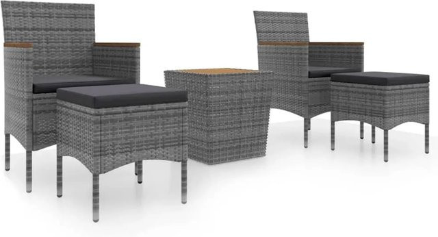 vidaXL 5-teiliges Garten-Bistro-Set aus Polyrattan und Akazienmassivholz in Grau und Braun - Bild 1