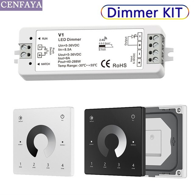 CENFAYA V1 LED-Dimmer Set mit 2,4g HF-Fernbedienung und Touch-Schalter für einfarbige LED-Streifen, 1 Kanal, 5V 12V 24V 36V - Bild 1