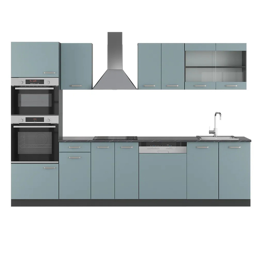 Vicco R-Line Küchenzeile Blau-Grau/Anthrazit mit Hochschrank, Breite: 300 cm - Bild 2