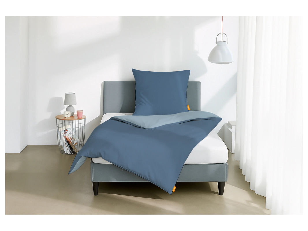 EMMA Baumwollbettwäsche Set Blau mit Bettbezug und Kissenbezug, B/H: 155 x 220 cm und 80 x 80 cm - Bild 2