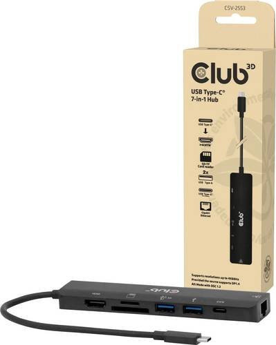 club3D USB-C Dockingstation CSV-2553 in Schwarz mit integriertem Kartenleser, HDMI, Ethernet/LAN und USB-C Power Delivery - Bild 1