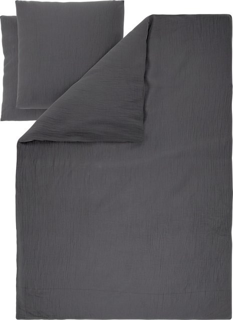 LIVARNO Bettwäsche Musselin aus Baumwolle in Anthrazit, B/T/H: 200 x 220 cm mit 2x 80 x 80 cm Kissenbezügen - Bild 1