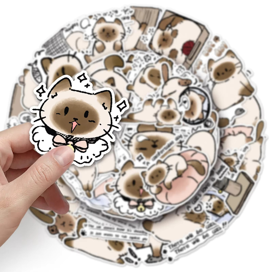 50 Stück GOGOTU Kawaii Siamesische Katze Anime Aufkleber, Wasserdichte Cartoon Sticker für Laptop, Skateboard und Gepäck, Mehrfarbig - Bild 2
