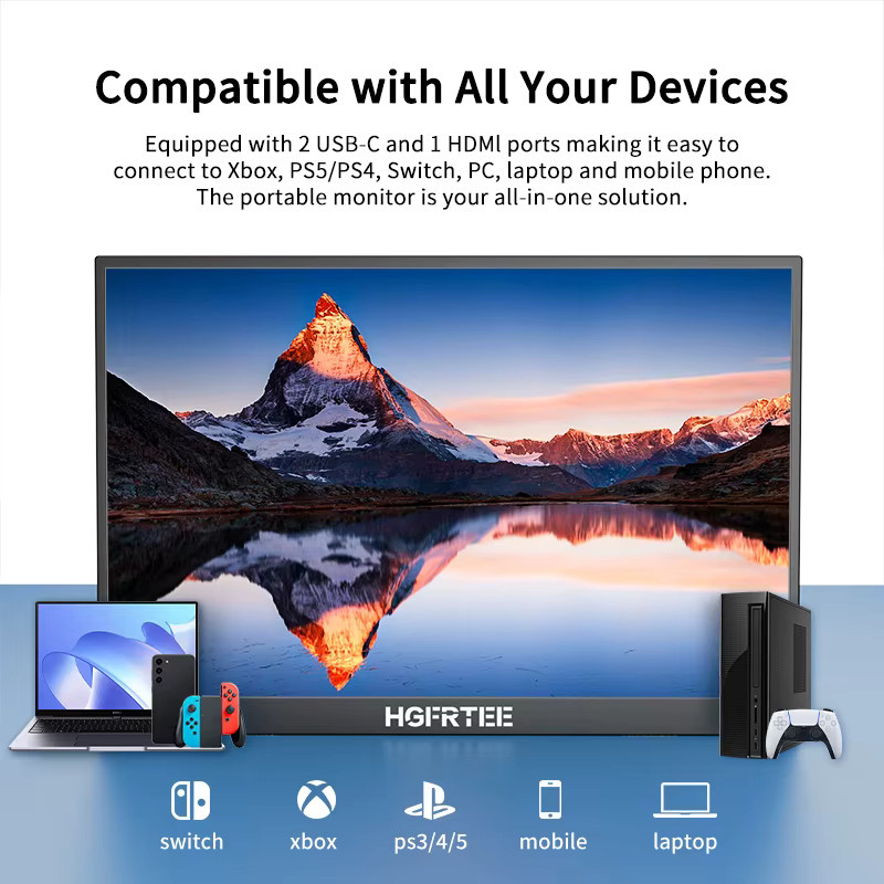 HGFRTEE Tragbarer 14,1 Zoll Monitor mit 10-Punkt-Touchscreen, 1200P IPS Display, 100 % sRGB, Externer Bildschirm in Schwarz für Laptop, Smartphone, Mac und Konsolen - Bild 6