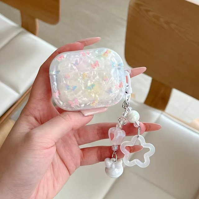 Apple AirPods Pro 3 Schutzhülle mit Schmetterling und Blumen-Textur sowie Blumenarmband, Multicolour - Bild 1