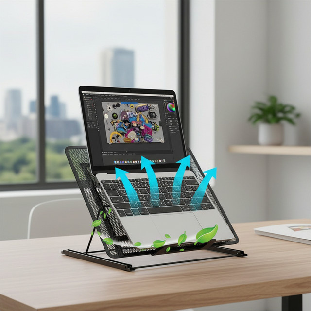 Verstellbarer Laptop-Ständer mit sechs Stufen zur Wärmeableitung, faltbare Halterung für Tablet und Laptop in Schwarz oder Weiß - Bild 1