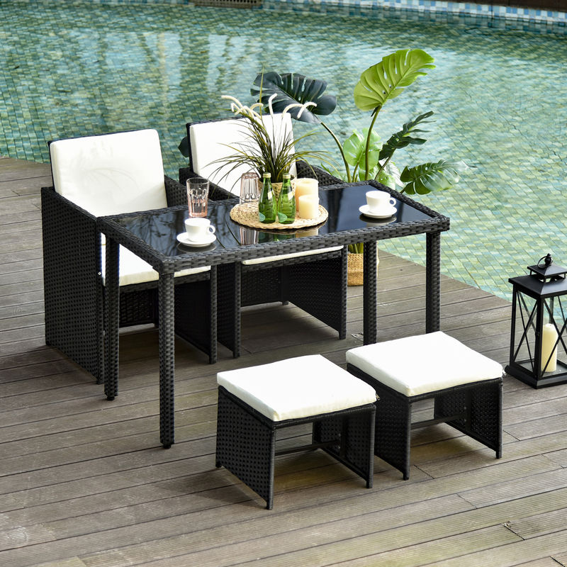 Outsunny Polyrattan Sitzgruppe Essgruppe 11-teilig mit Kissen in Schwarz und Beige - Bild 5