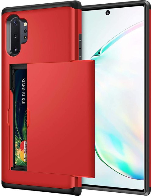 Samsung Galaxy Note 10 Plus Brieftasche Hülle mit Schiebefach und Kartensteckplatz in Rot - Bild 1
