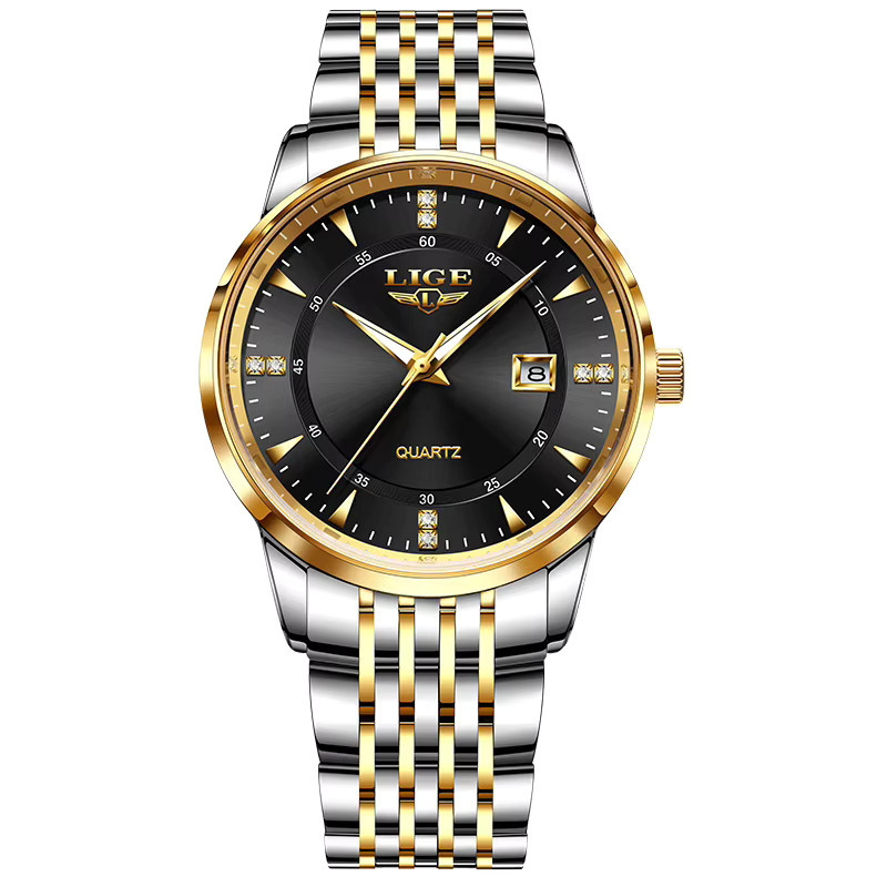 LIGE Armbanduhr, Chronograph, Quarz, Edelstahl, Bicolor, gold blue, Damen - Bild 7