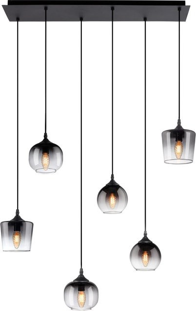Just Light Pendelleuchte Zea 6-flammig Schwarz mit Glas und E14 Fassung, Höhe: 28 cm bis 120 cm, Breite: 60 cm - Bild 1