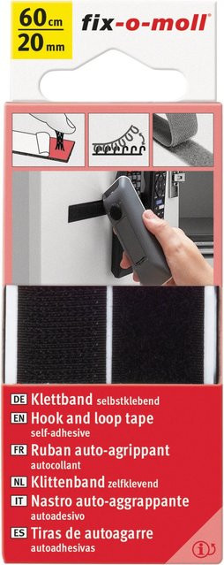 Fix-o-moll Klettband selbstklebend Schwarz Länge: 60 cm, Breite: 20 mm - Bild 1