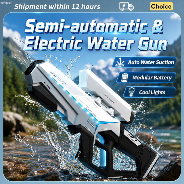 Elektrische Wasserpistole von YUNBEIDI in Blau mit großvolumigem Wasserspeicher für automatische Dauersprühfunktion als Outdoor-Spielzeug - Bild 1
