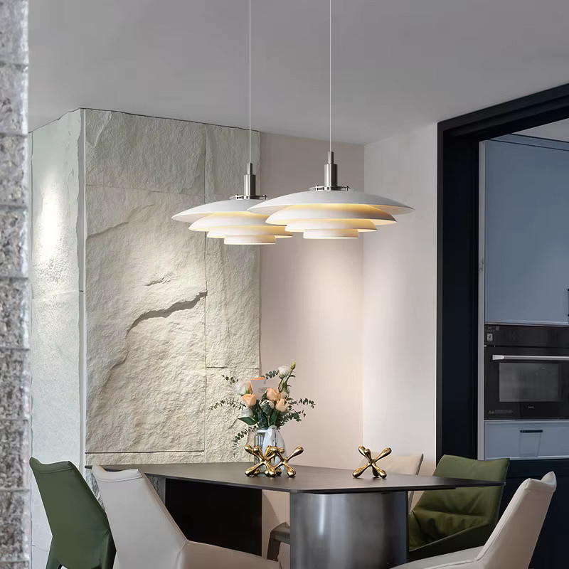 BANMENG Nordische E27 LED-Pendelleuchte aus Metall in Weiß für Wohnzimmer, Schlafzimmer und Esszimmer - Bild 4