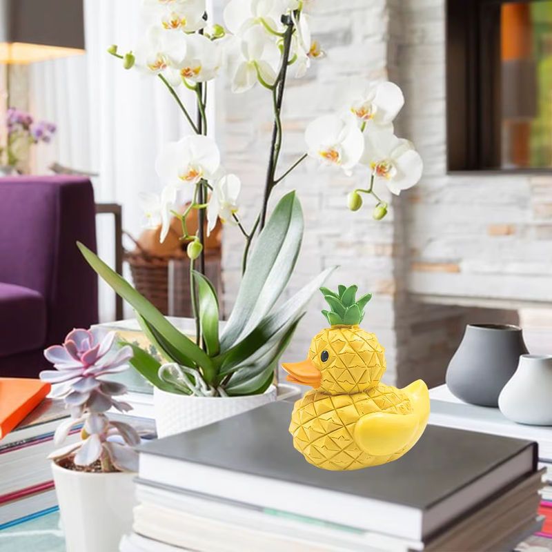 Dekorative Ananas-Ente Skulptur aus Kunstharz in Multicolor für Schreibtisch und Auto-Armaturenbrett - Bild 2