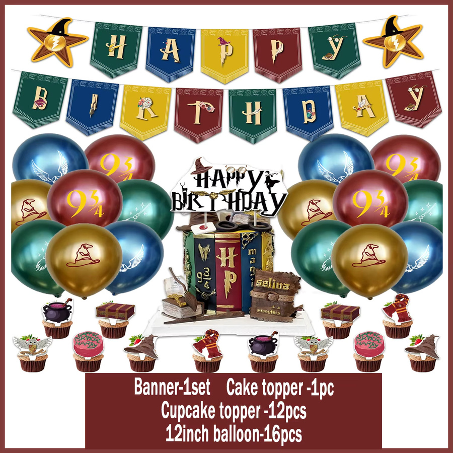 Cartoon Magic Academy Geburtstagsparty-Dekorationsset mit Banner, Ballons und Cupcake-Toppern in Mehrfarbig - Bild 2