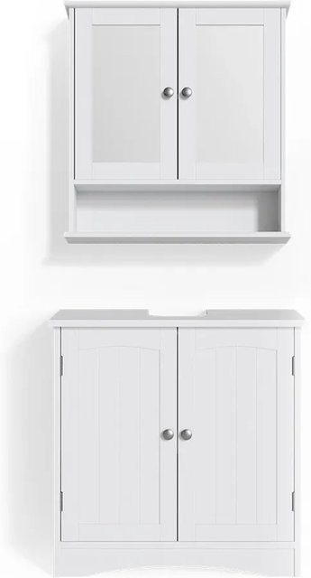 Vicco 2er Badmöbel Set Bianco in Weiß im Landhausstil bestehend aus Spiegelschrank und Waschtischunterschrank - Bild 2
