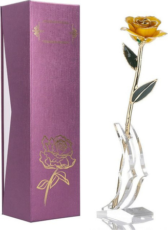 Tooarts 24K Vergoldete Echte Rose in Gold mit Sockel als Dekoration für Valentinstag, Weihnachten oder Geburtstag
