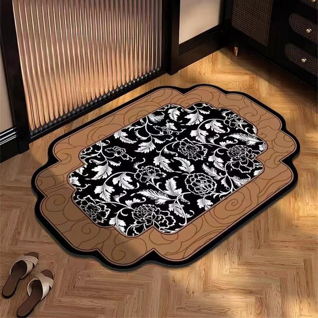 Rutschfeste Badezimmer-Fußmatte im orientalischen Design, schnelltrocknend und saugstark, Farbe: Schwarz, B/T: 50 x 30 cm - Bild 1