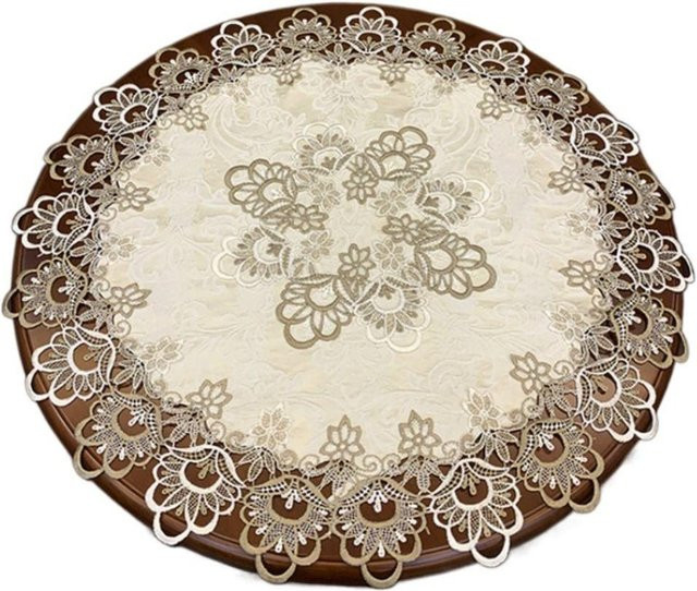 Binchi Gardens Runde Tischdecke aus Polyester mit floralem Spitzenbesatz in Weiß oder Beige - Bild 1