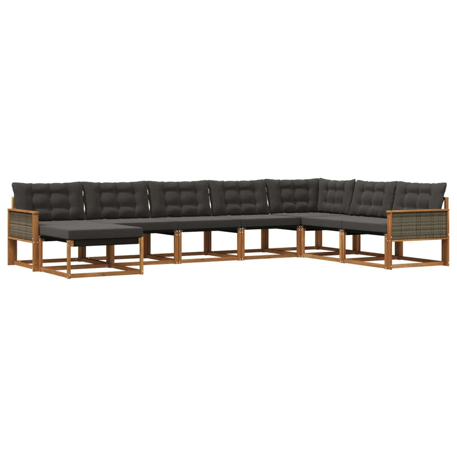 vidaXL Outdoor-Sofagarnitur L-Form aus Akazienholz mit 8 Textilene-Kissen in Schwarz und Natur - Bild 2