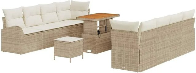 vidaXL 11-teiliges Garten Sofa Set aus Poly Rattan und Akazie mit Kissen in Beige-creme - Bild 1