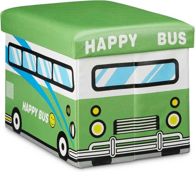 Relaxdays Spielzeugkiste Happy Bus aus Kunstleder, faltbar, Mehrfarbig, B/T/H: 48 x 32 x 32 cm - Bild 1