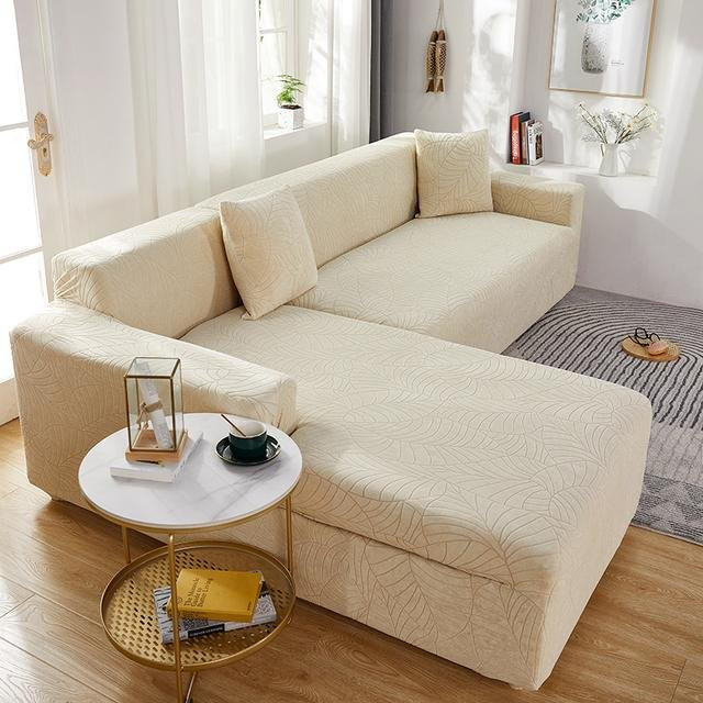 Wasserdichter elastischer Sofabezug in Jacquard-Optik für Ecksofas, L-Form, 3-Sitzer, Farbe: Beige, Breite: 195-230 cm - Bild 1