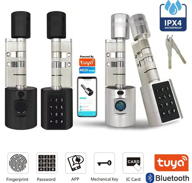 Tuya Smart-Türschloss mit Fingerabdruck, digitalem Tastenfeld, Code und Schlüsselkarte in Silber für Haus und Wohnung via Tuya App - Bild 1