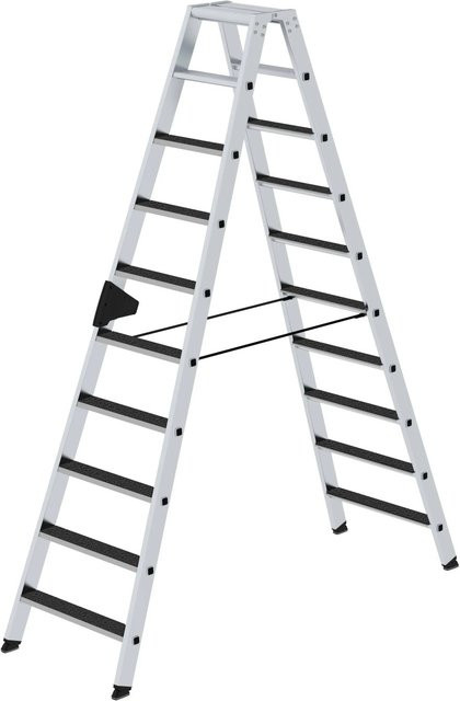 PROREGAL Stufen-Stehleiter beidseitig begehbar mit Clip-Step R13 in Silber, 2 x 10 Stufen - Bild 1