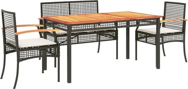 vidaXL 5-teilige Garten-Essgruppe aus Poly-Rattan und Akazienholz in Schwarz mit Kissen - Bild 1