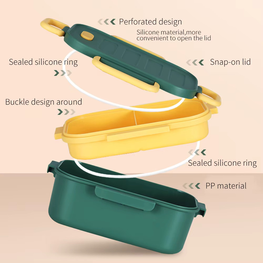 Tragbare 2-Schicht Bento Box Lunchbox mit Trennfächern, Gelb, 1000 ml - Bild 4