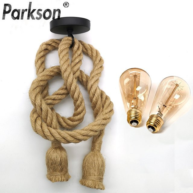 PARKSON Vintage Hanf Seil Anhänger Lampe in Braun mit E27 LED Glühbirne im Industriellen Design - Bild 1